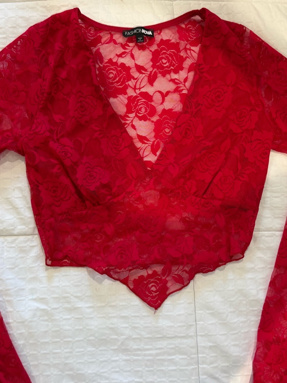 Fashion Nova Red Floral Lace V-Neck Crop Top